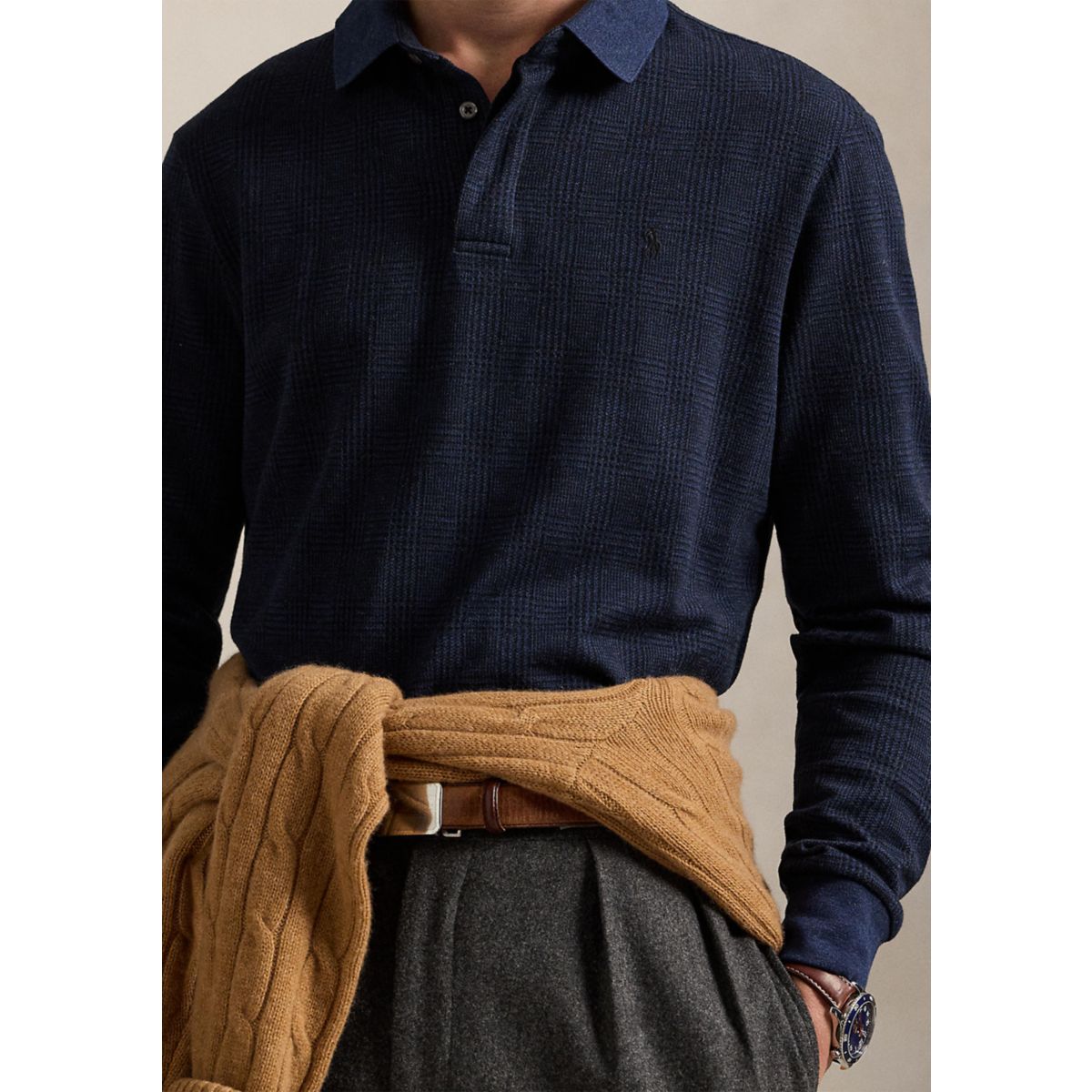Classic Fit Glen Plaid Jersey Polo Shirt - 3