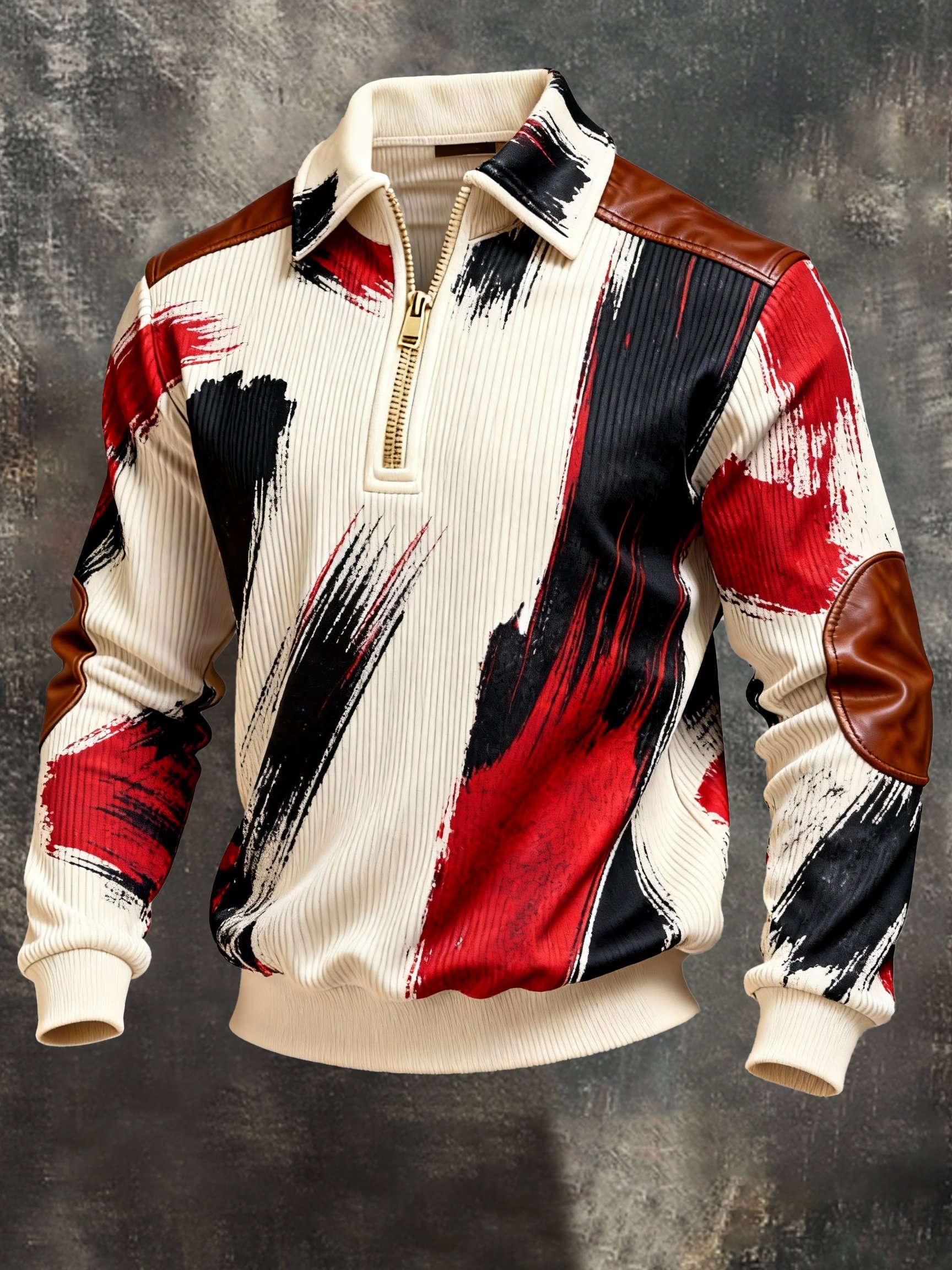Sudadera vintage Color-Block estampado con cierre con gorrasucha para hombre