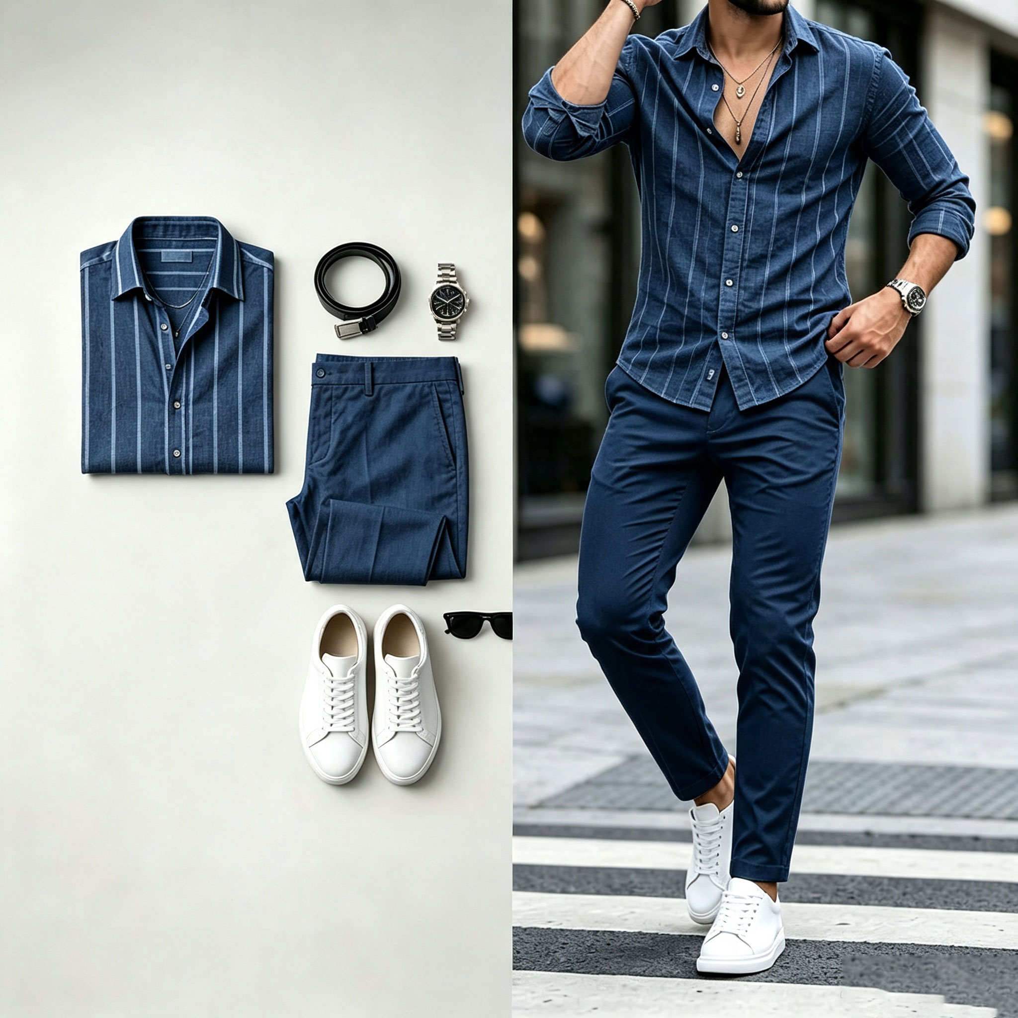para hombre a rayas Print de manga larga camisa and pantalón Set