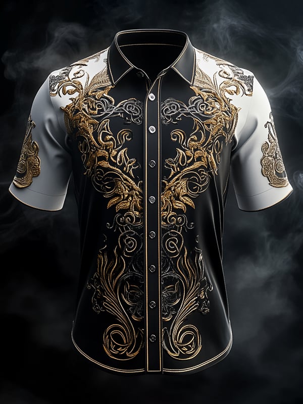 Camisa retro Viking gráfico de manga corta para hombre