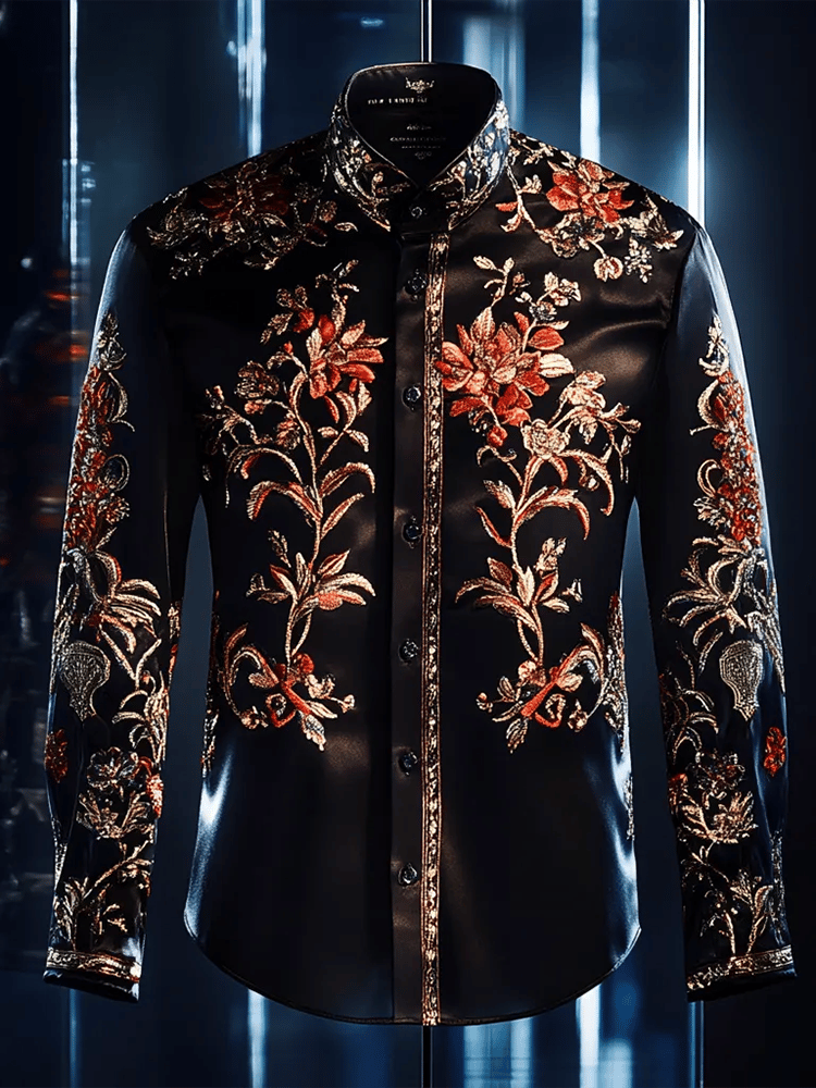 Camisa satén Luxe de manga larga con botones para hombre
