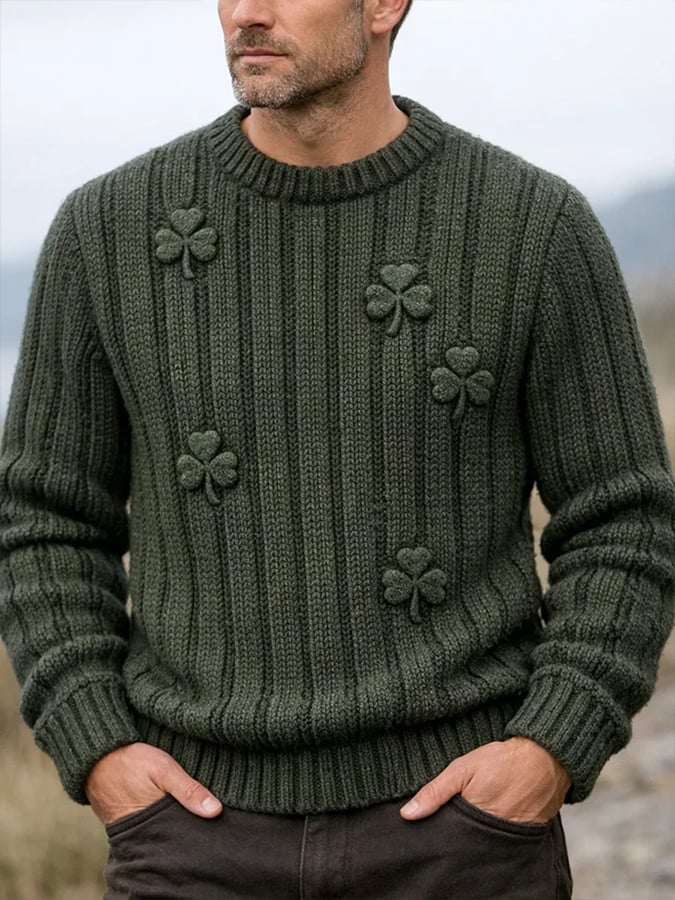 St. Patrick'S Day Shamrock Art estampado tejido Sweater para hombre