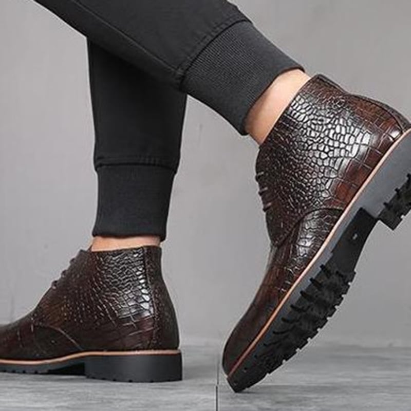 Botas casual Front Lace Up Crocodile diseño cuero para hombre