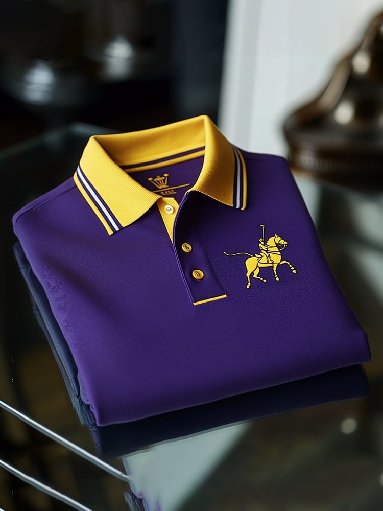 Camisa polo clásico ejecutivo Check Logo Button de manga corta para hombre