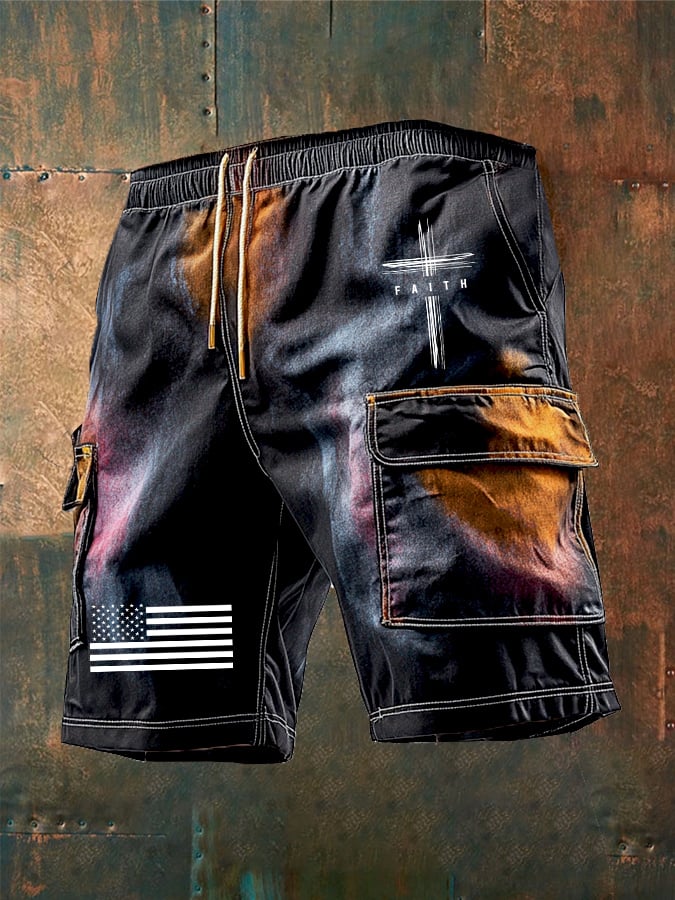 Shorts retro Faith estampado degradado Multi-bolsillo para hombre
