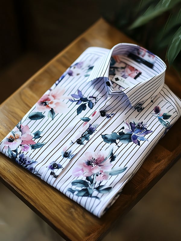 Camisa casual Watercolor floral estampado de manga larga para hombre