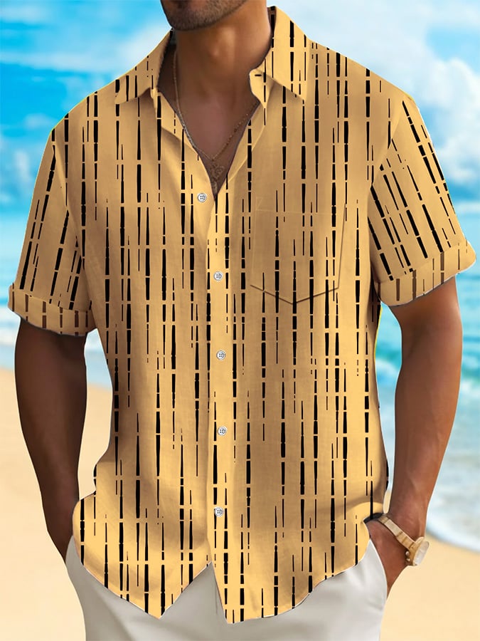 Camisa de modaable a rayas estampado Resort casual (Pockets Included) para hombre