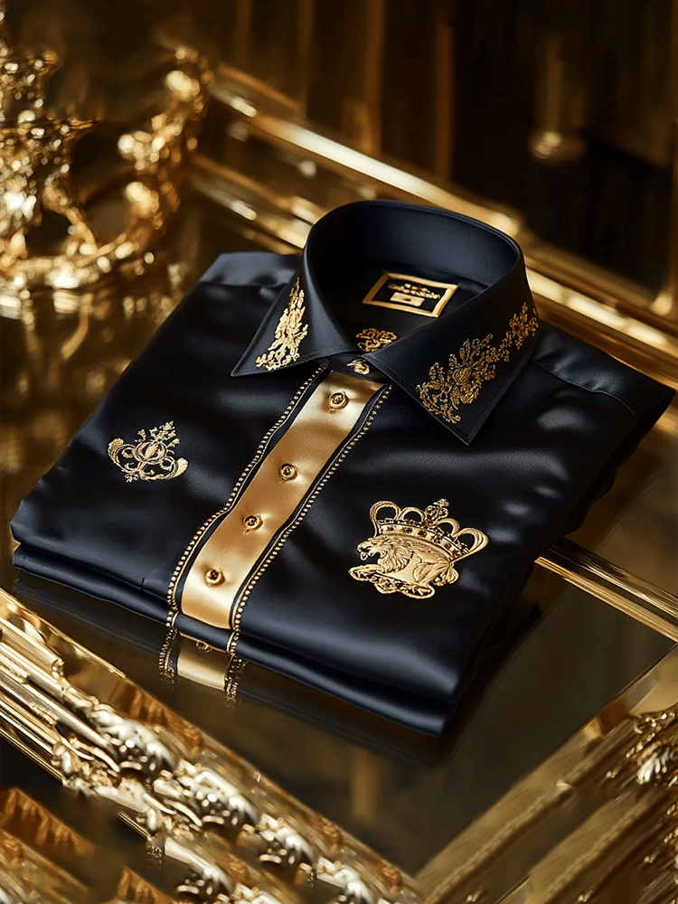 Camisa satén Luxe estampado de manga corta Button para hombre