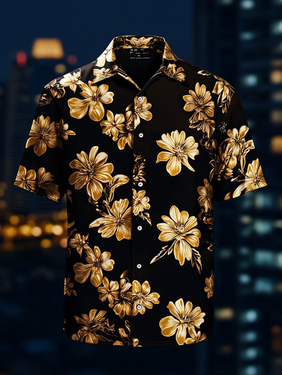 Camisa solapa hawaiano retro casual Vacation de manga corta para hombre