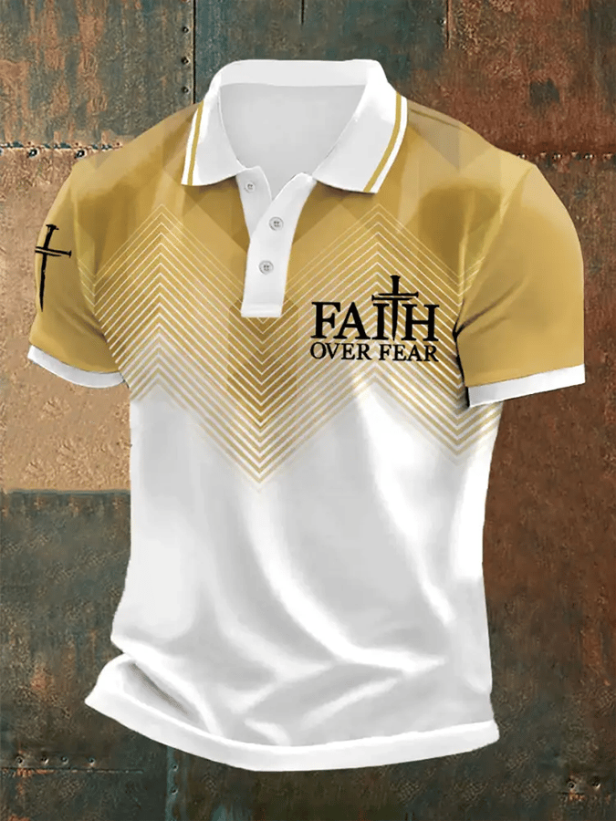 Camisa polo retro Faith “Faith Over Fear�? casual estampado para hombre