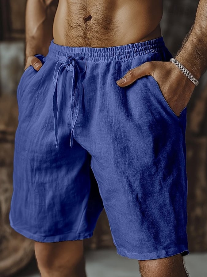 Pantalón retro de color sólido Design Elastic Waist Lace-Up casual para hombre