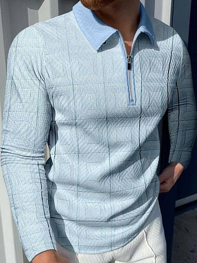 Camisa polo de moda Contrast Color Half Zip de manga larga para hombre