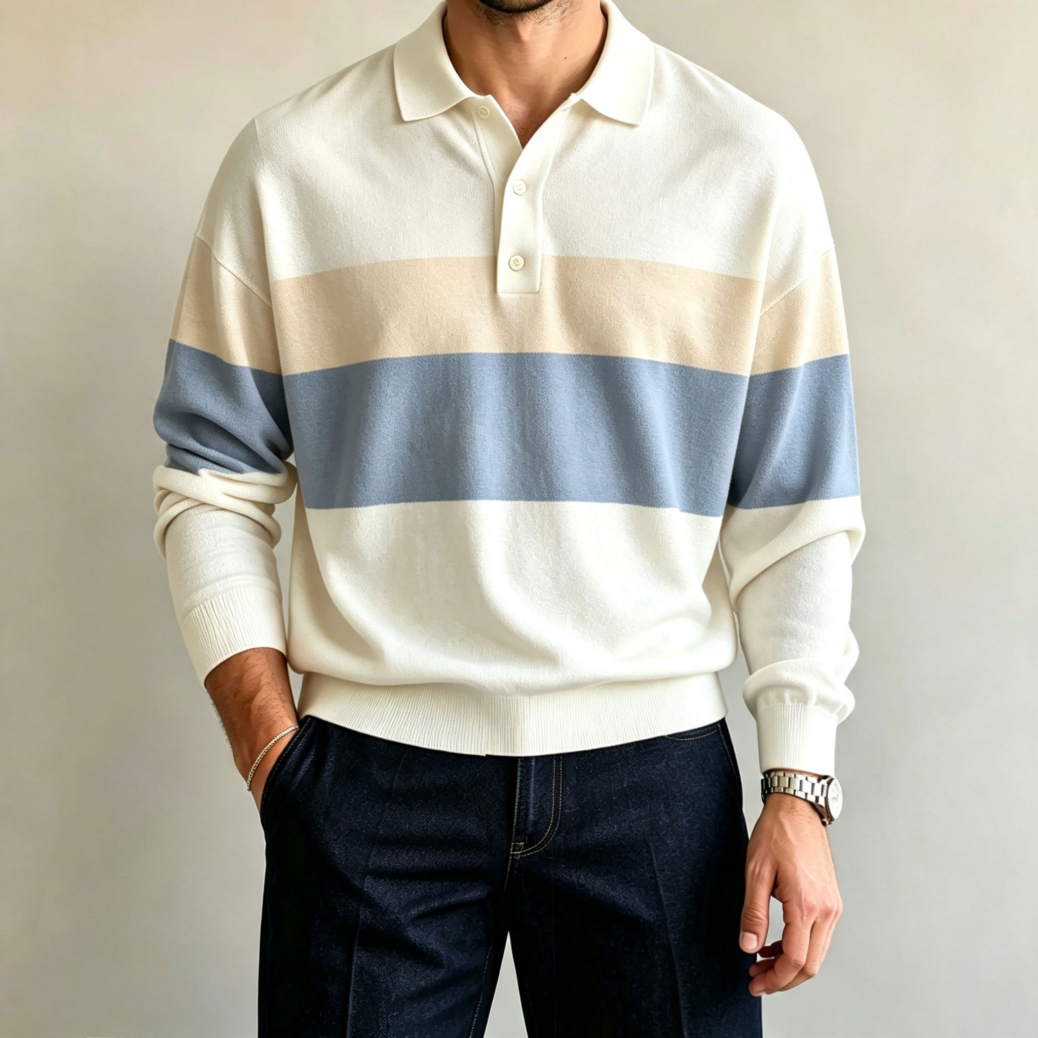 para hombre Two-Tone de manga larga camisa polo