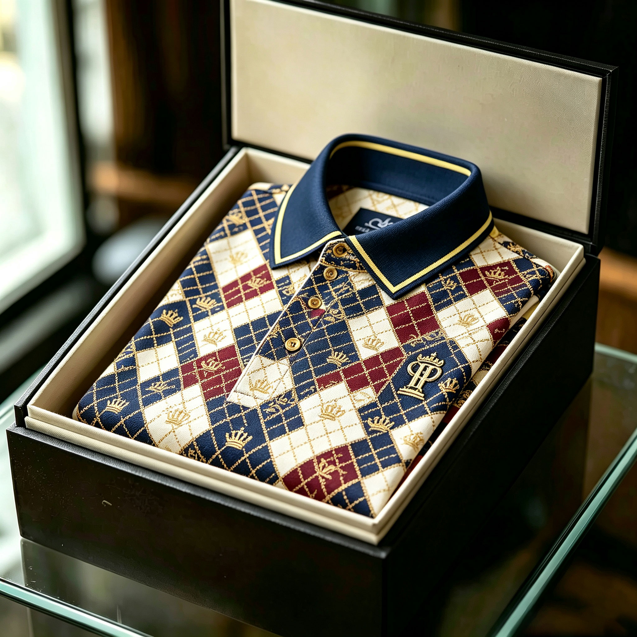 para hombre Colorful Diamond-Patterned de manga corta camisa polo