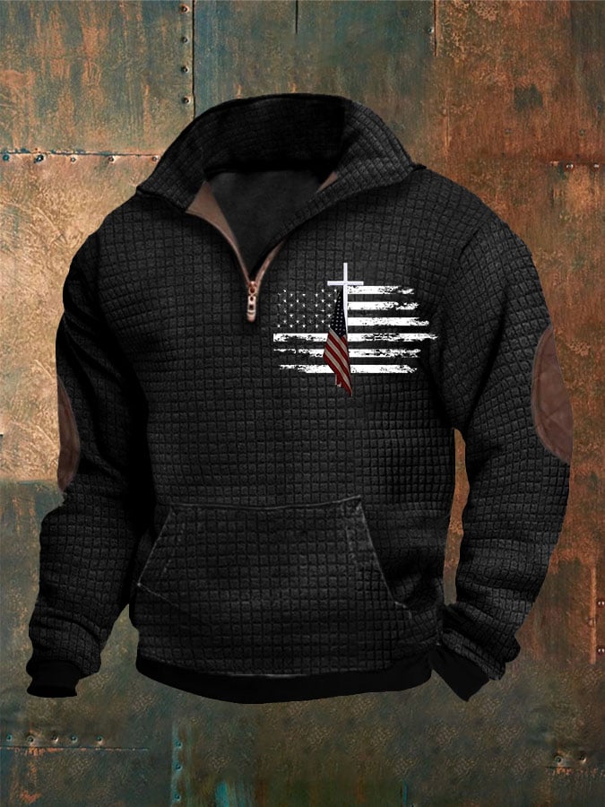 Sudadera casual Zip Neck Waffle Faith estampado para hombre
