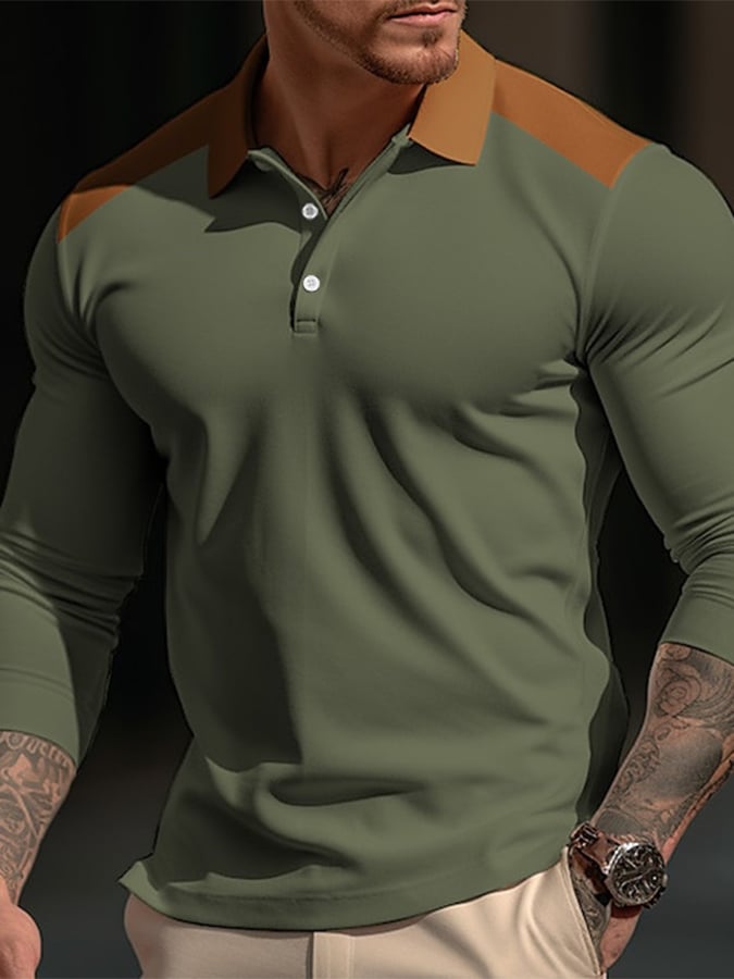 Camisa polo de moda estampado estampado solapa Pullover de manga larga
