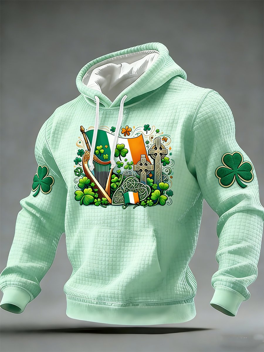 Sudadera vintage St. Patrick's Day estampado con gorrasucha para hombre