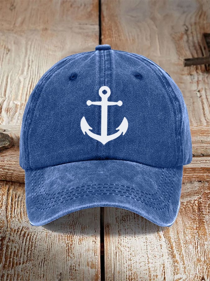 Unisex desgastado Washed de algodón "Anchor" Holiday casual estampado Hat