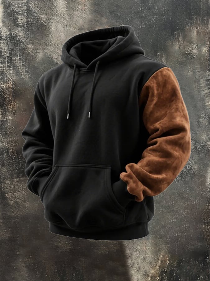 Sudadera retro Stitching Contrast Color Hooded casual Suit para hombre