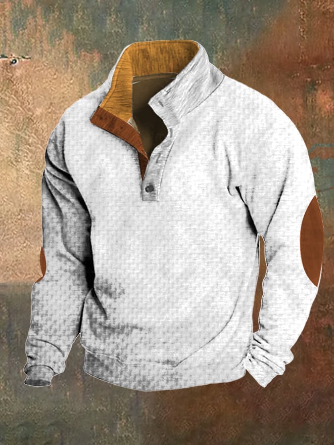 Sudadera retro tejidoted jacquard casual Colorblock Stand cuello para hombre