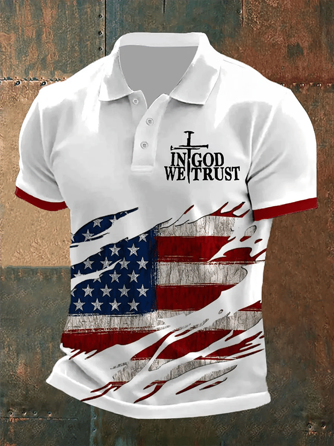 Camisa polo In God We Trust estampado casual para hombre