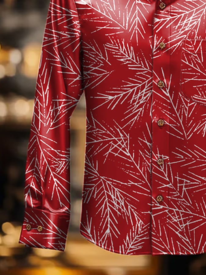 De lujo Christmas Contrast estampado de manga larga Pockecamiseta para hombre