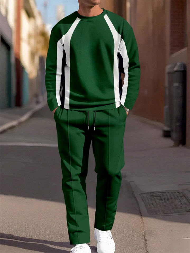 Colorblock Round Neck casual Sports Set 058 para hombre