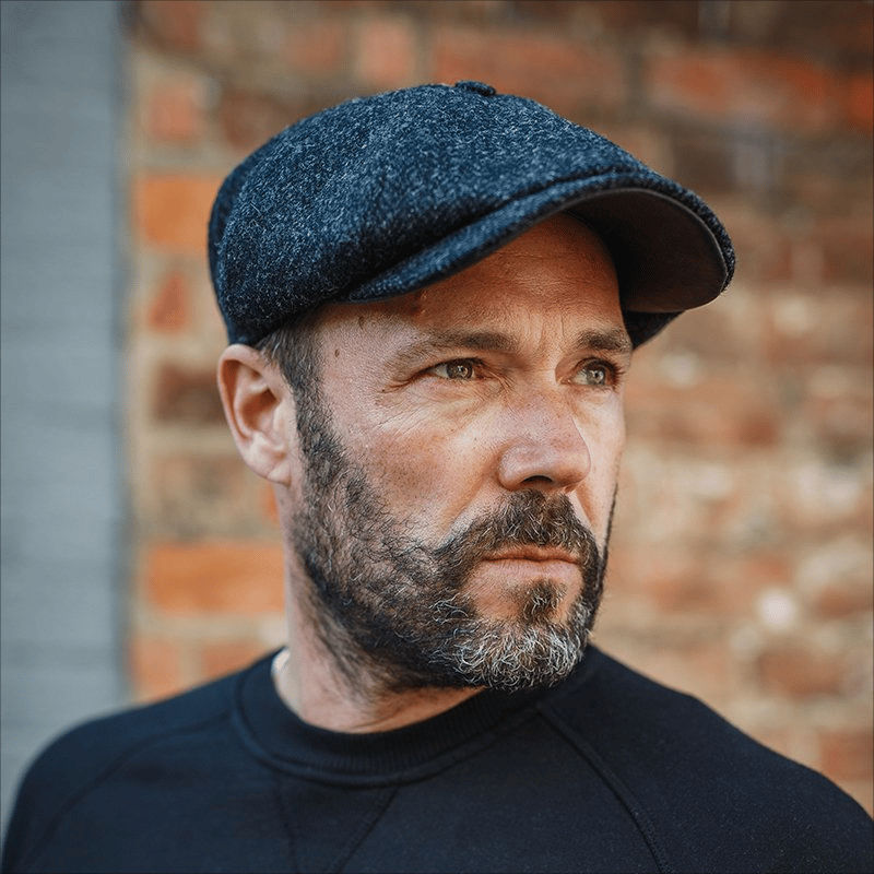 Gorras Genuine Scottish Harris Tweed 8 Panels Man lana Large Crown BLACK