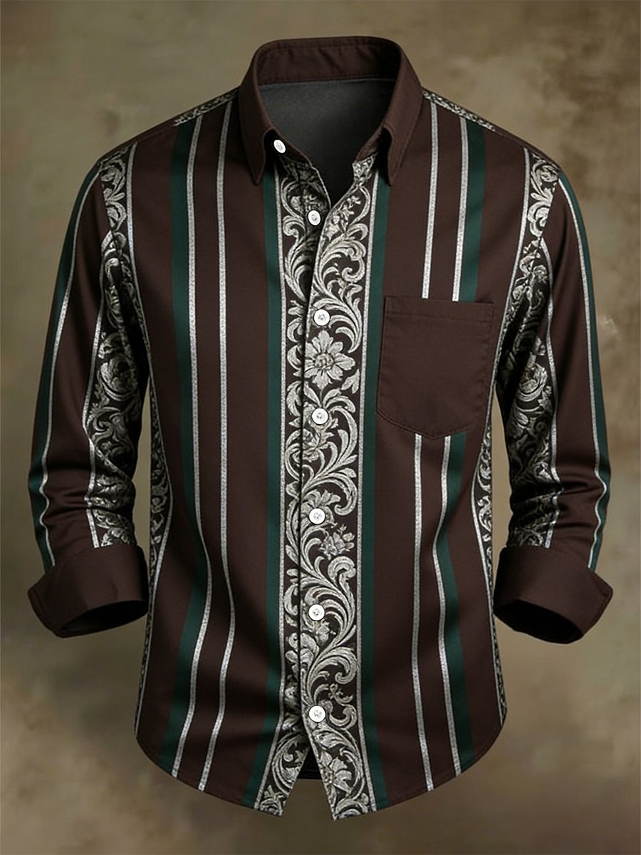 Camisa retro ejecutivo casual Baroque a rayas de manga larga para hombre