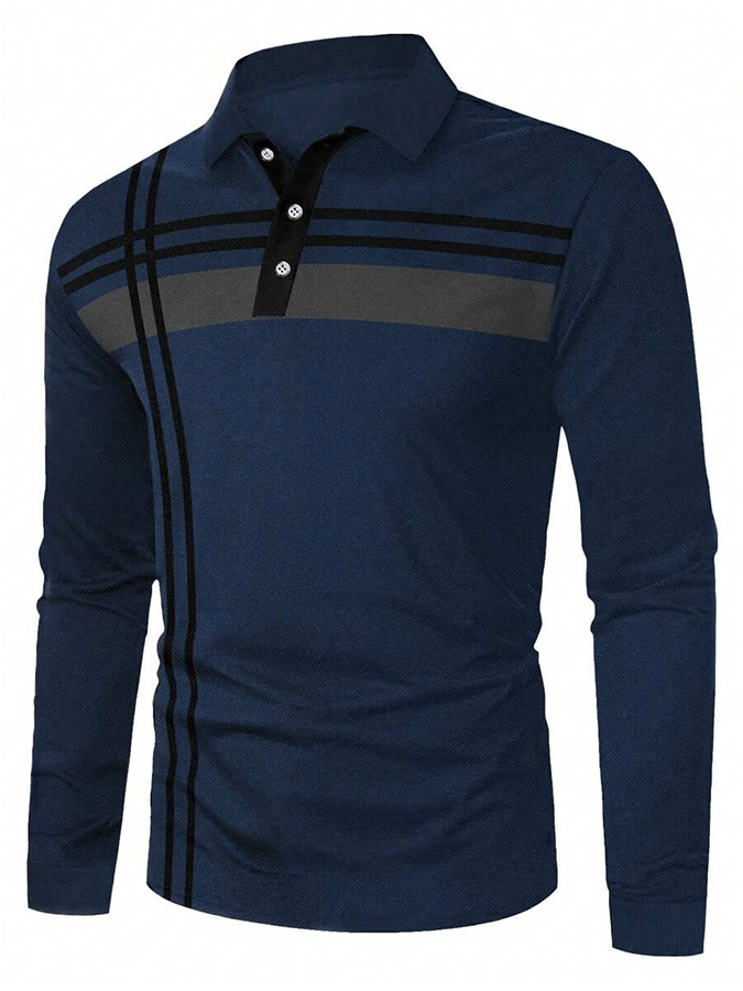 Camisa polo a rayas ejecutivo casual de manga larga para hombre