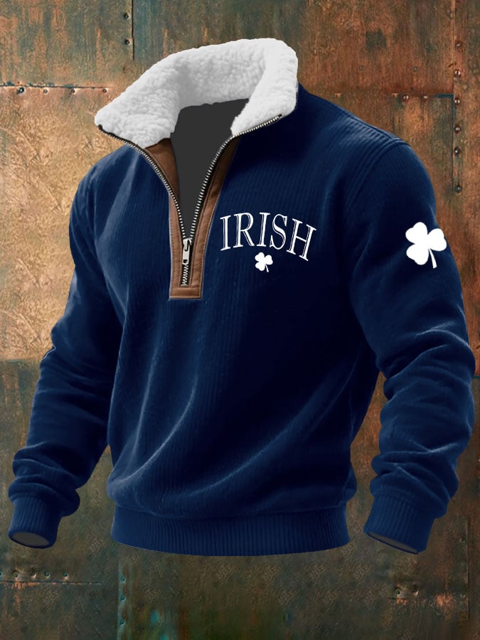 Sudadera St. Patrick's Day estampado tejidoted Fabric cierre Fur cuello para hombre