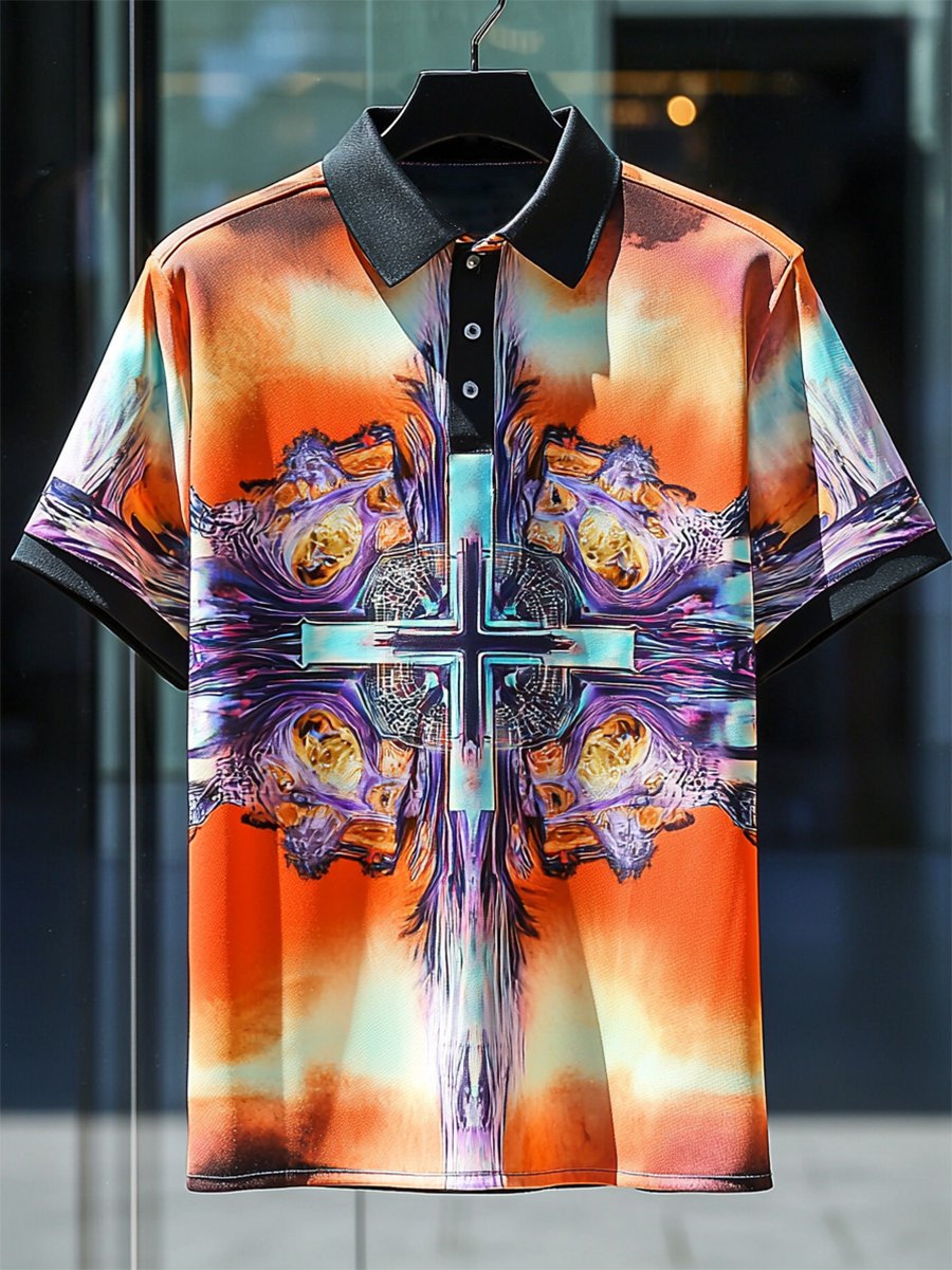 Camisa polo ejecutivo casual Cross Faith Button de manga corta para hombre