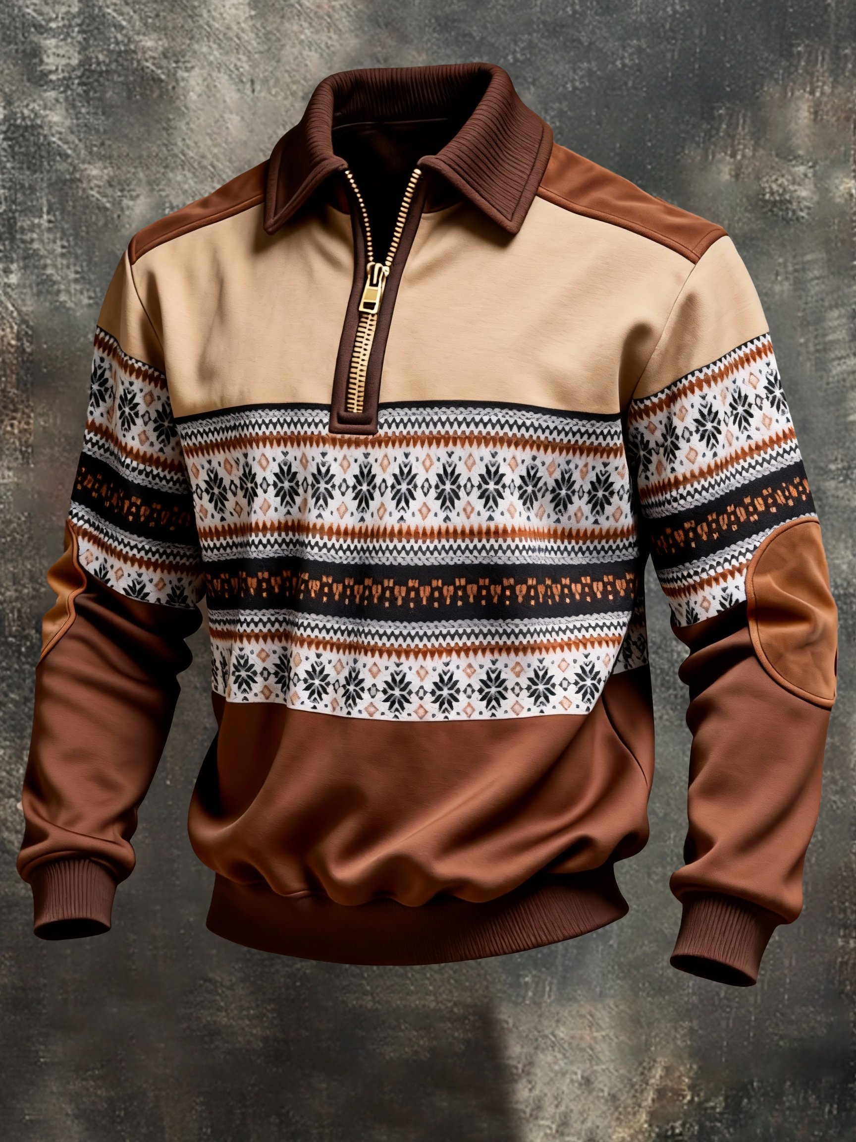 Sudadera vintage Color-Block estampado con cierre con gorrasucha para hombre