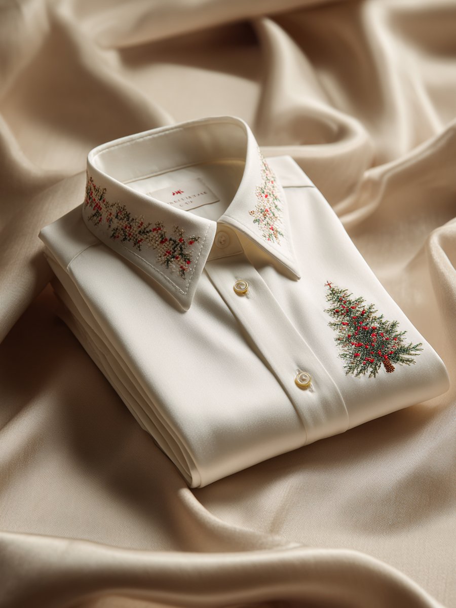 Camisa ejecutivo Tree Christmas de manga larga para hombre