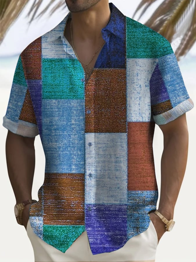 Camisa Trendy estampado Lapel de manga corta