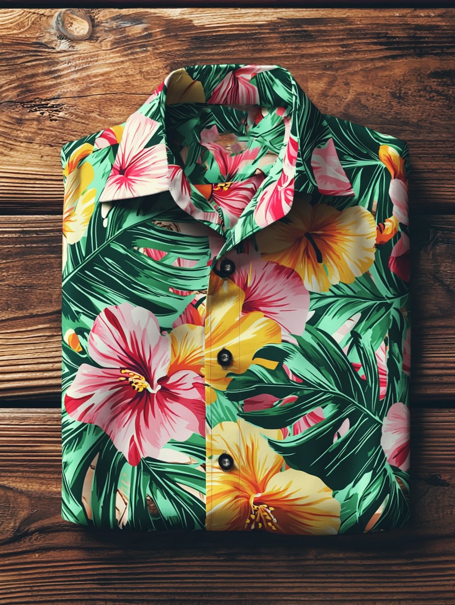Camisa solapa hawaiano retro casual Vacation de manga corta para hombre