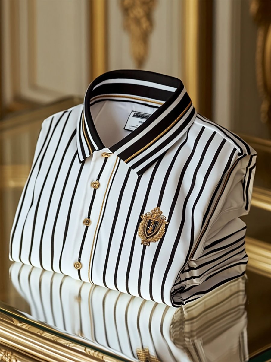 Camisa satén Luxe rayas Logo de manga larga Button para hombre