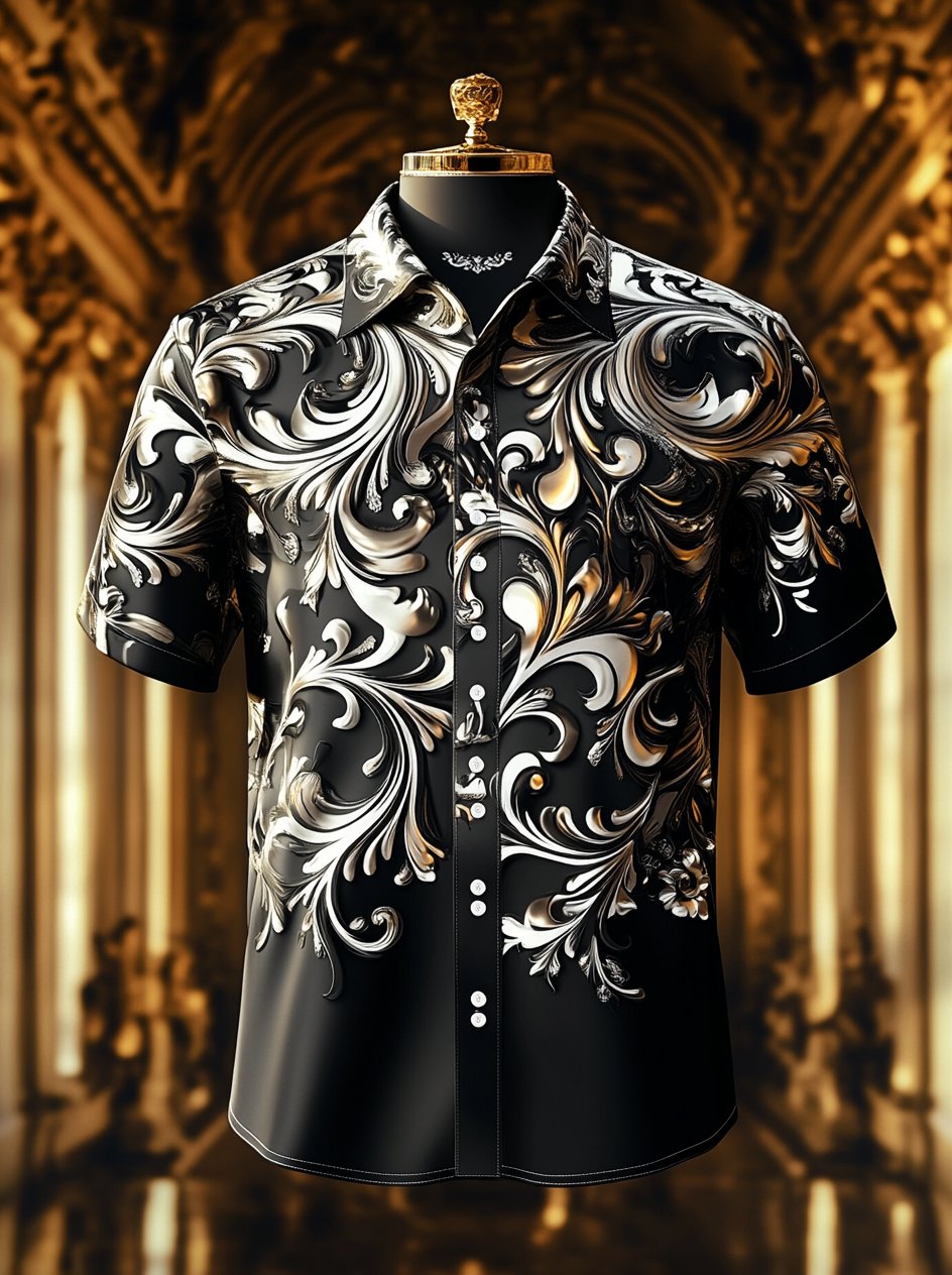 Camisa satén de manga corta para hombre