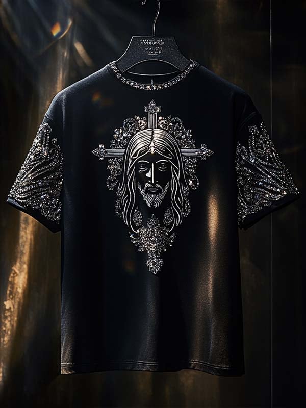 Camiseta ejecutivo Saint Cross de lujo estampado de algodón de manga corta para hombre