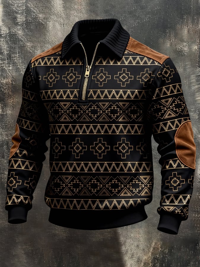 Sudadera retro en bloques de color estampado Color-Blocked con cierre para hombre