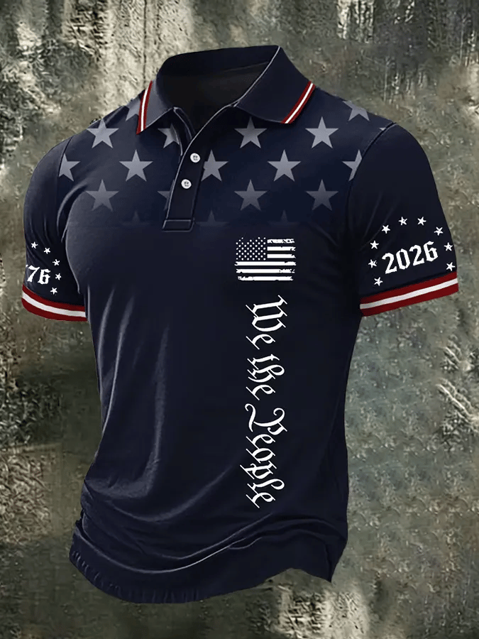 Camisa polo USA 1776-2026 estampado para hombre