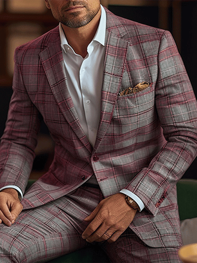 Chaqueta vintage Single-Breasted a cuadros Gentleman's ejecutivo Suit para hombre