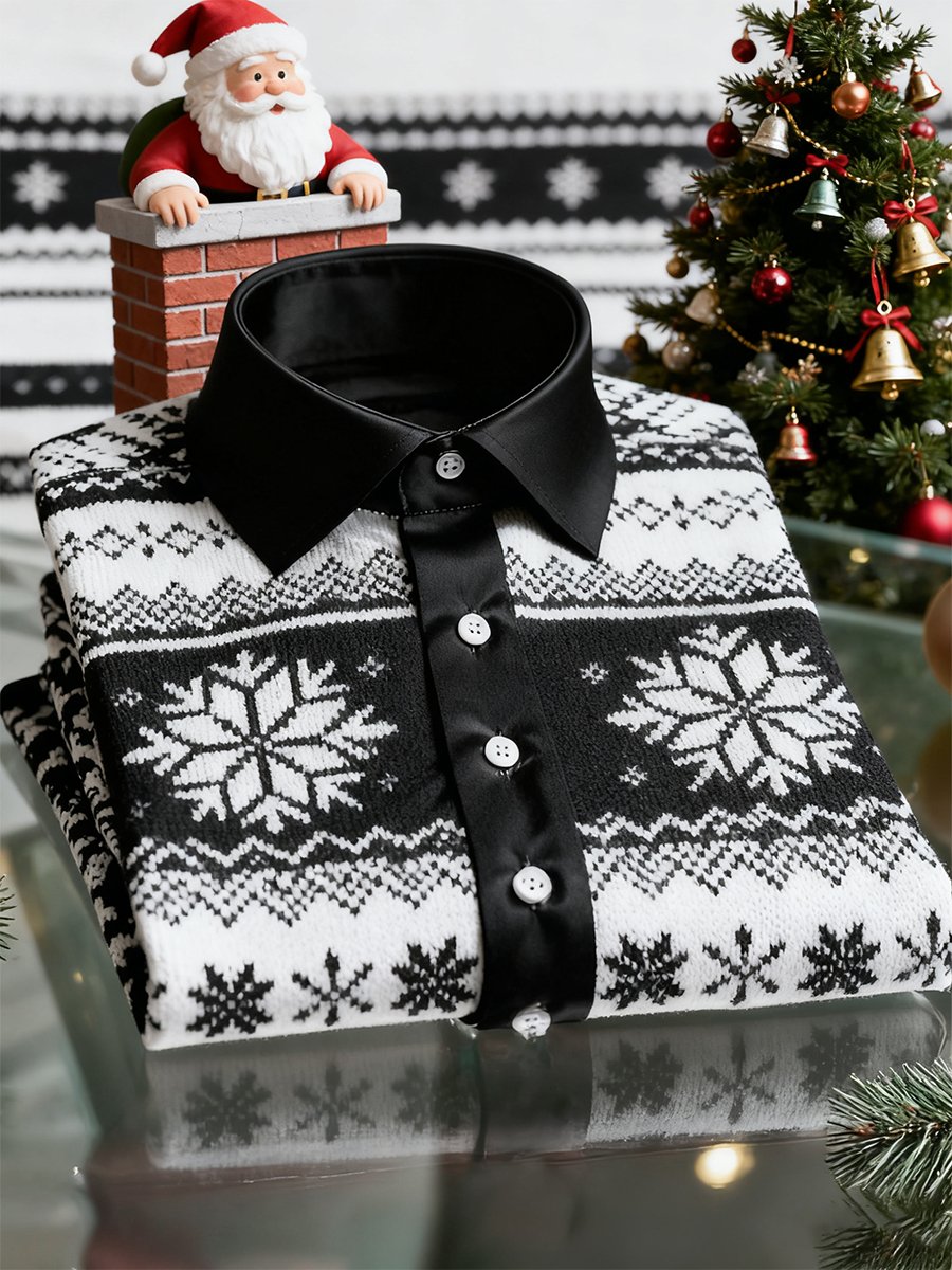 Camisa Christmas de manga larga con botones para hombre