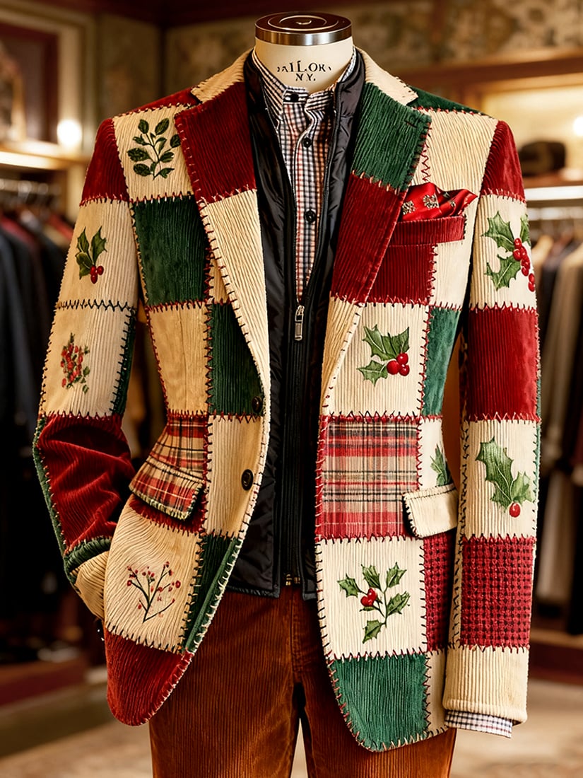 Saco vintage casual Christmas Party pana para hombre