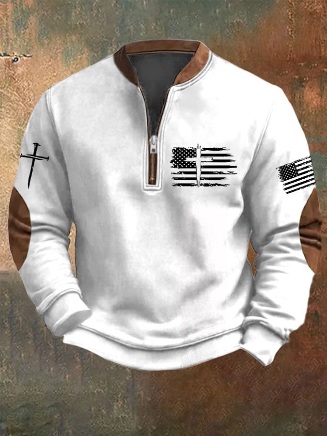 Sudadera Flag Cross estampado Zip cuello para hombre