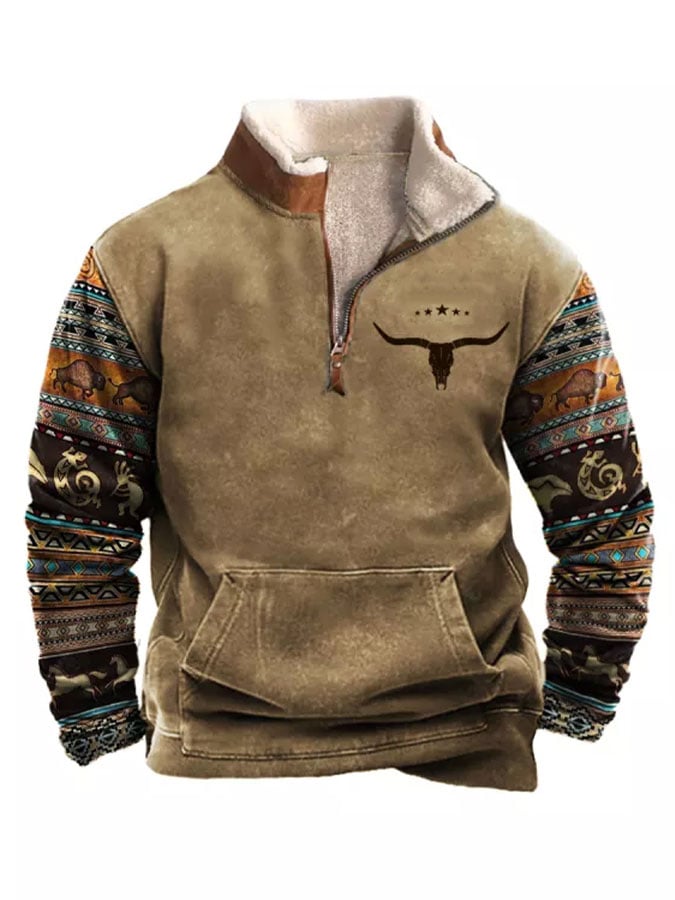 Sudadera Western Ethnic Style casual cierre polar para hombre