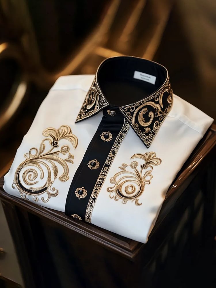 Camisa satén Luxe estampado de manga corta Button para hombre