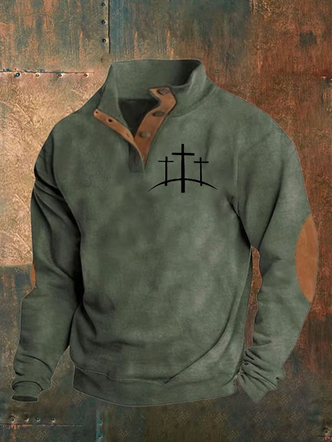 Sudadera Faith estampado Stand cuello Button para hombre