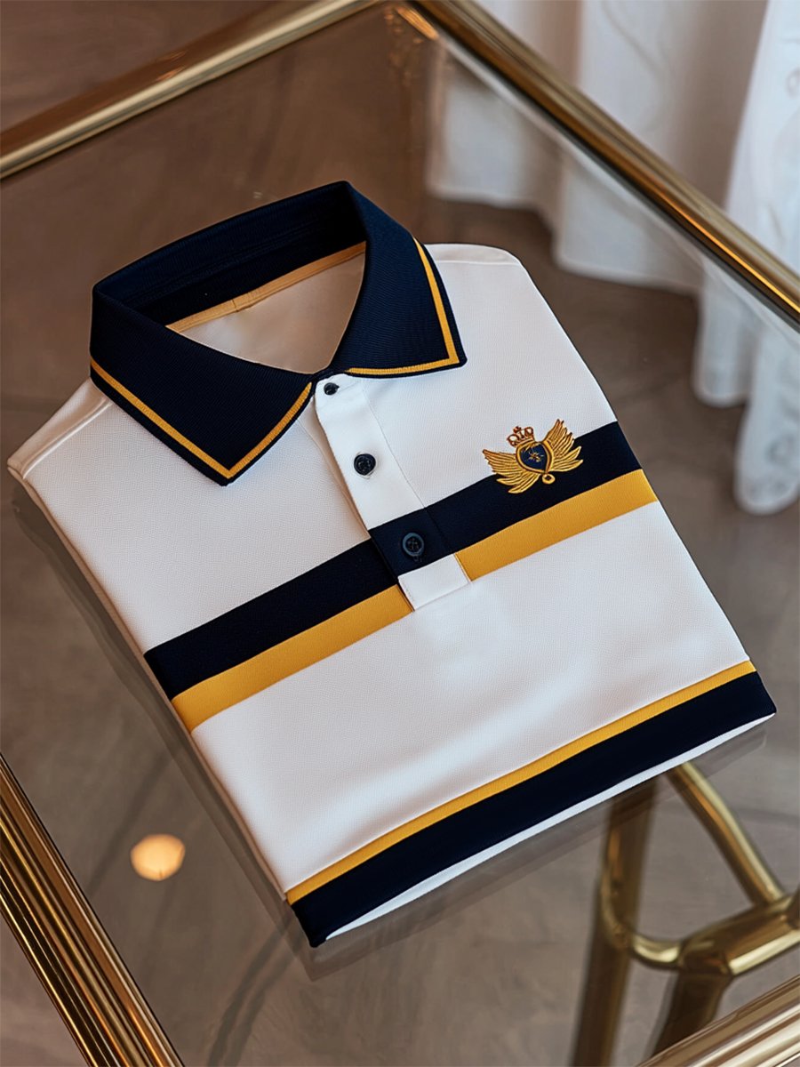 Camisa polo ejecutivo casual a rayas Button de manga corta para hombre