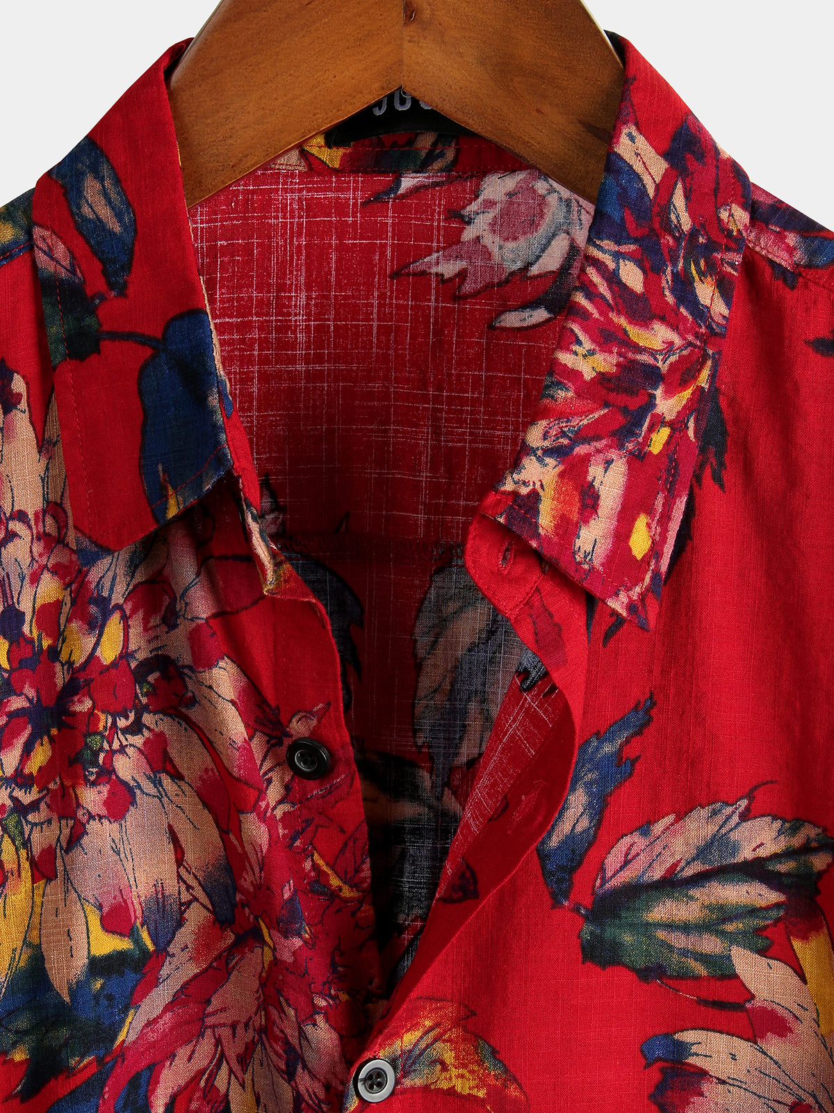 Camisa Red Flower Tropical Hawaii de algodón de manga corta para hombre